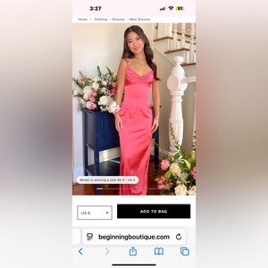 Beginning Boutique Coral Satin Dress with Sweetheart Neckline size 6